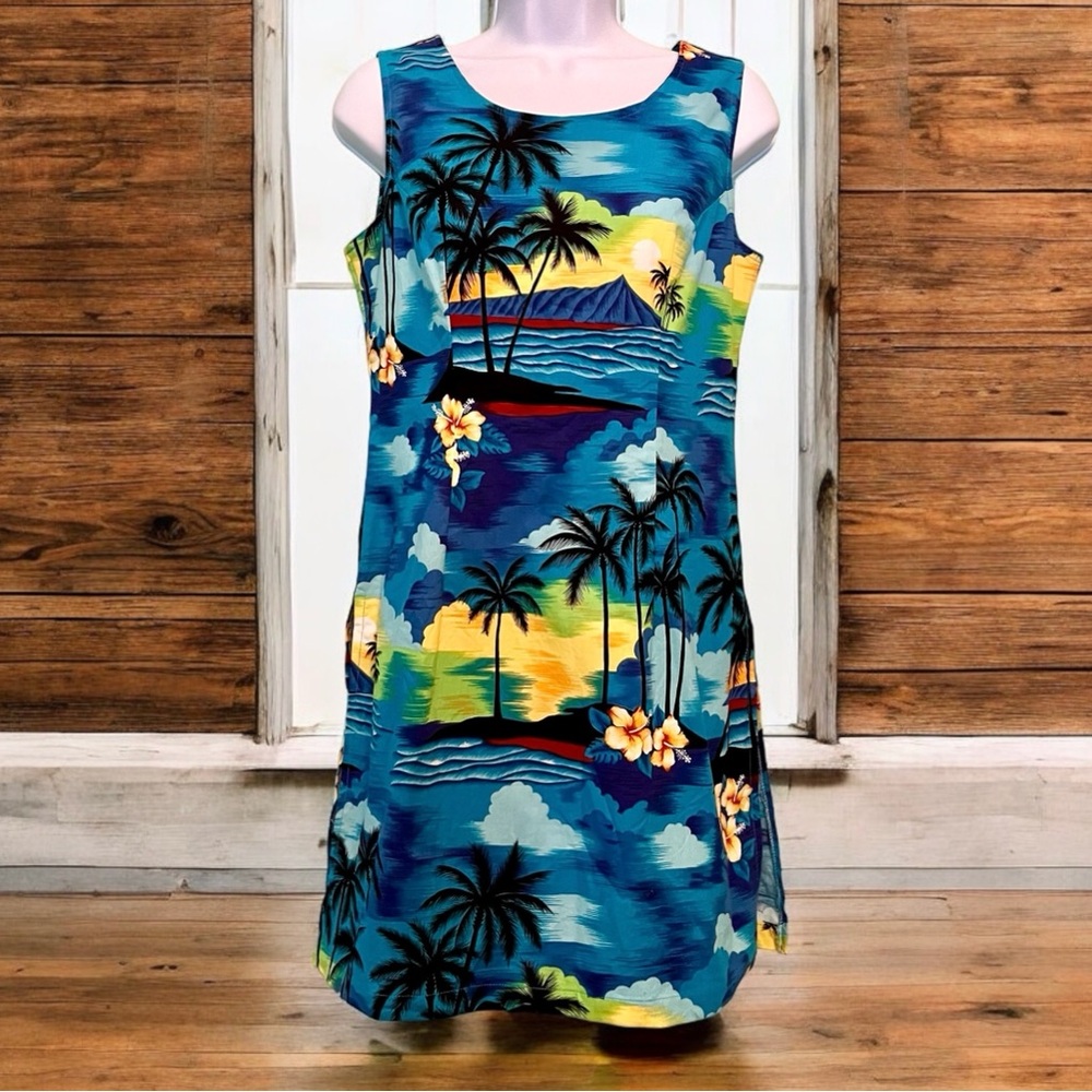Pacific Legend Hawaii Dress Tropical Palm Print Cotton Sleeveless Size M - Picture 7 of 9